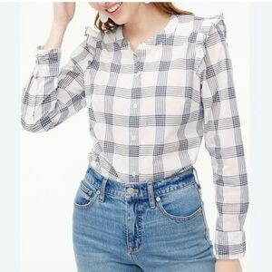 Plaid Ruffle Trim Women's Top
